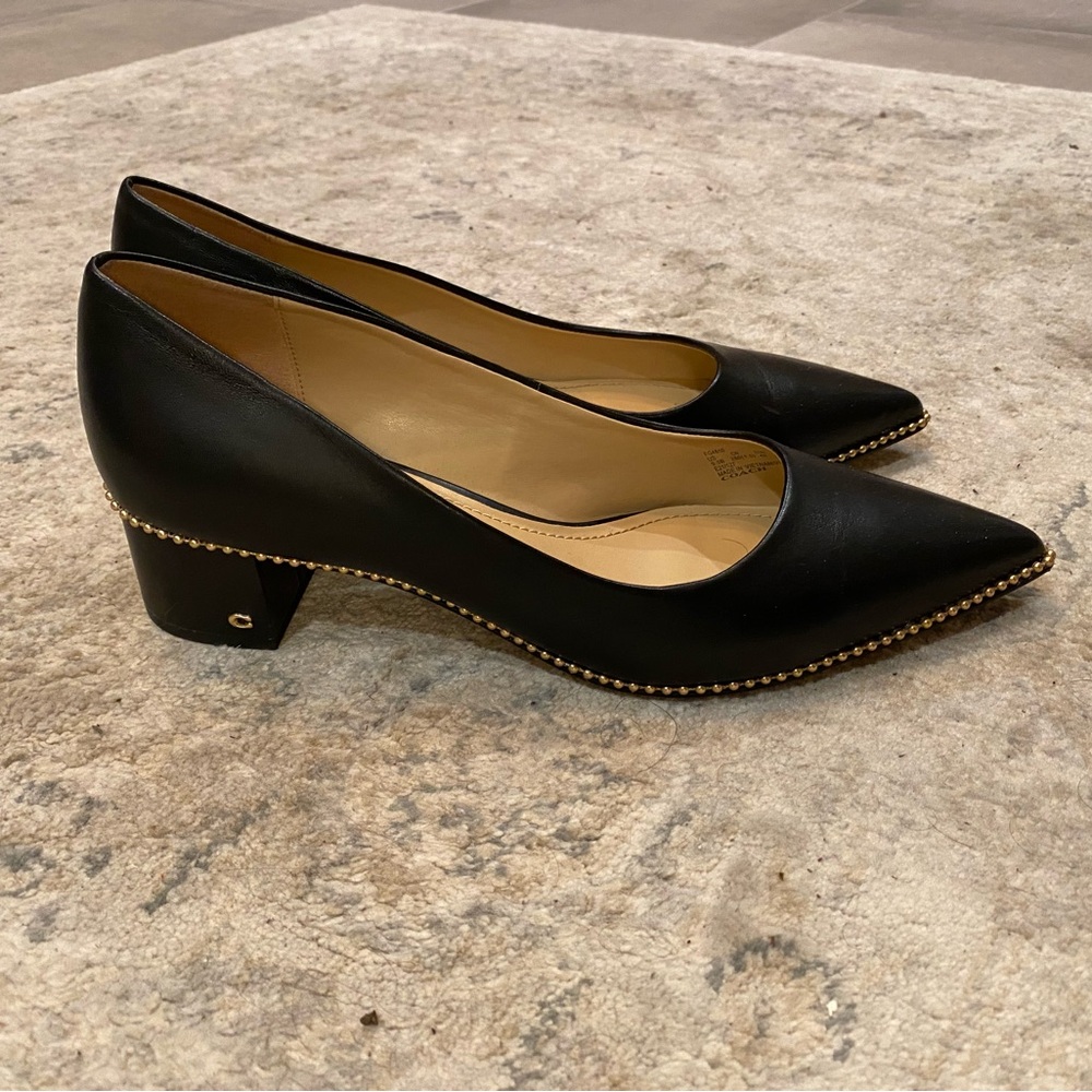 Black Coach Pumps with Gold Beading